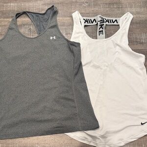 BUNDLE Under Armour Charcoal Tank Top & Nike White Tank Top